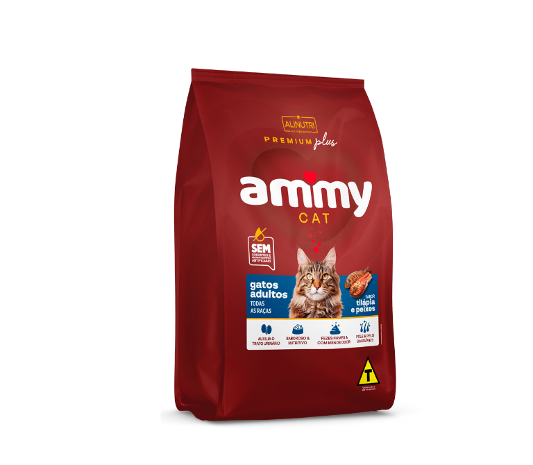 Ammy Cat Premium Plus Adultos Tilápia e Peixes