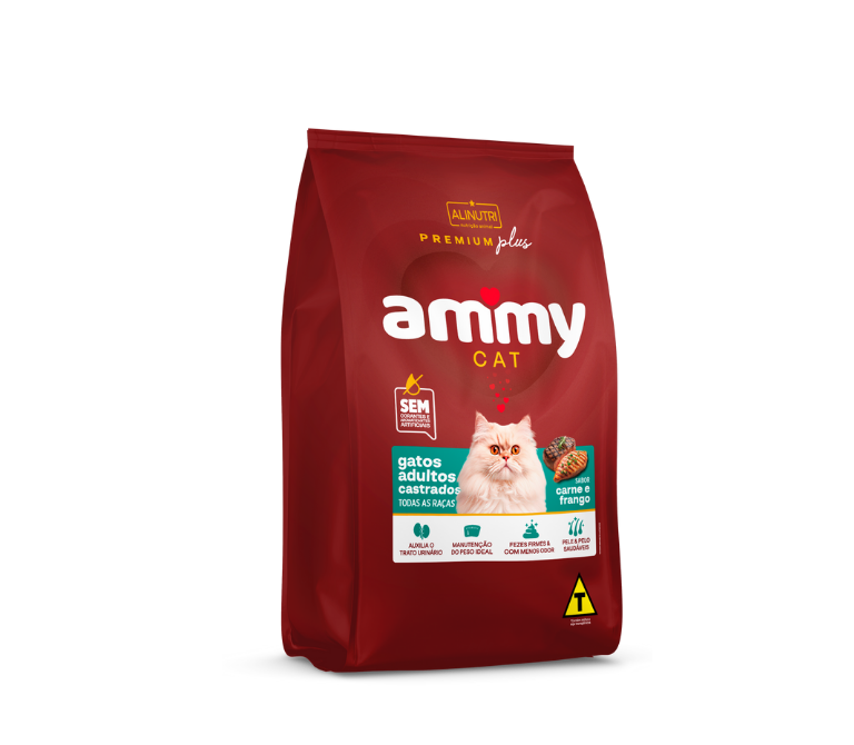 Ammy Cat Premium Plus Adultos Castrados Carne e Frango